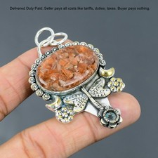 Sterling Silver Oval Natural Sunstone Mother Anniversary Dragonfly New Pendant