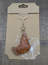 Handmade Leather Chicken Keychain Rustic Farm Charm Key Ring Gift