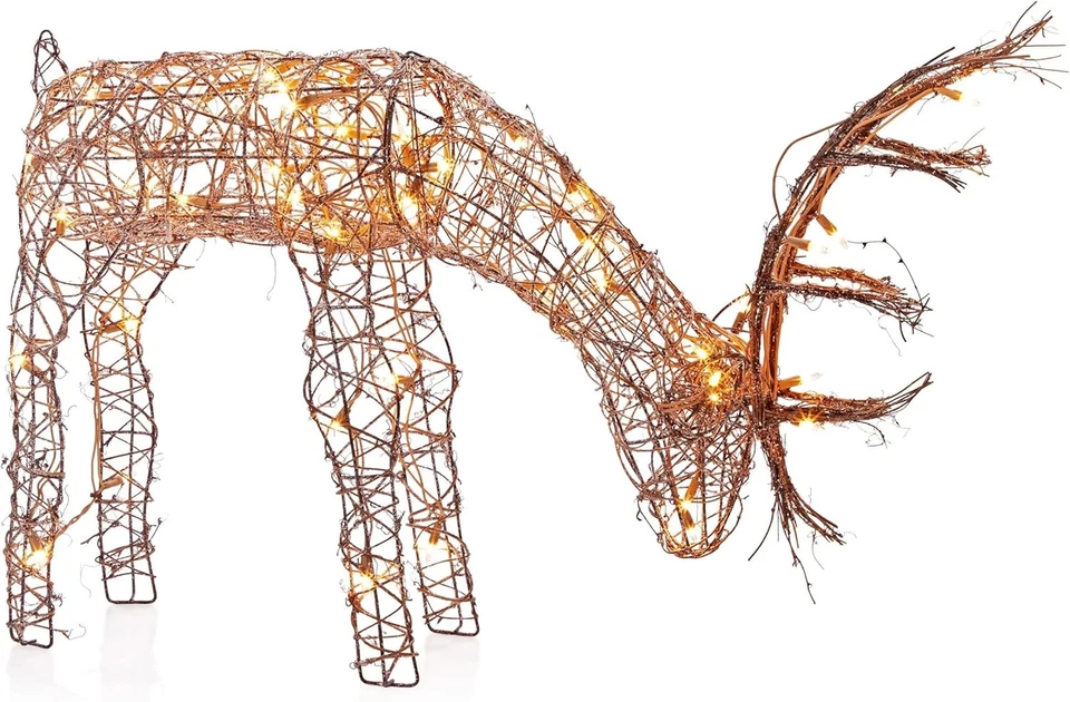 Rattan Reindeer Grazing Deer, With Warm LED Lights For Yard & Lawn - Image 2 of 4