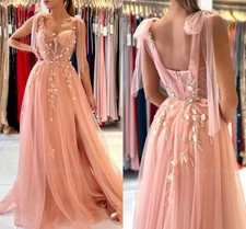 Pink Evening Dresses Sheer Spaghetti Straps Tulle Prom Party Gowns Bridesmaidsd
