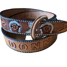 Western Cowgirl Tooled Leather Belt Size 34 Donna Horses Boots Horseshoes Hats