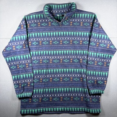 Vintage Bivouac Aztec Pattern 1/4 Zip Fleece Pullover Sweater Youth Large 14/16