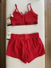 Nike Women s Matching Red Training Outfit Set Sports Bra Shorts NWT Small