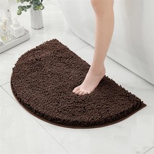 1 PCS Chenille Half Circle Bathroom Rug Non Slip Absorbent Bath Mat Brown