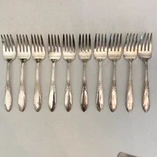 10 King Edward Salad Forks National Silver Company Fork Set Silver Plated 7.5"
