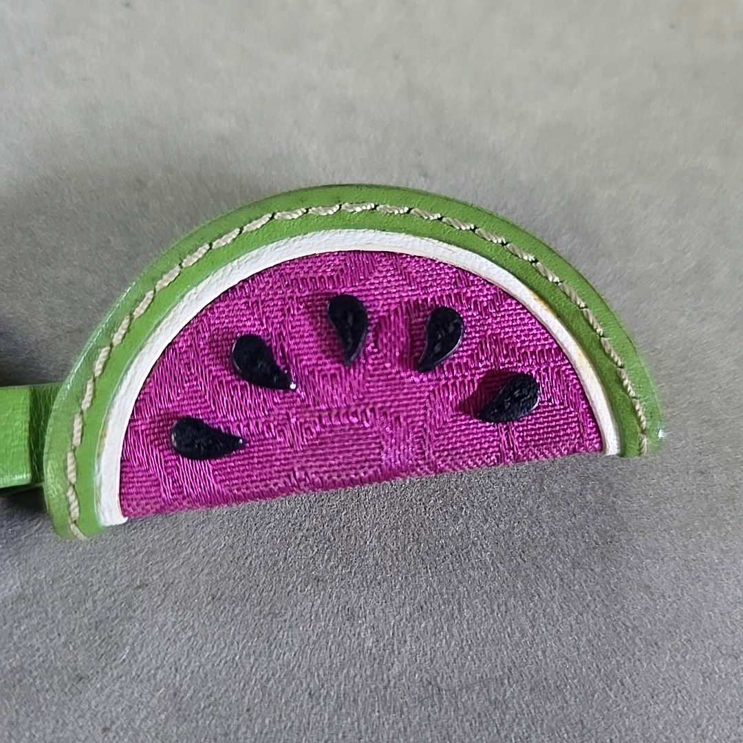 COACH Watermelon Slice Leather Signature Canva Key Chain Fob Bag