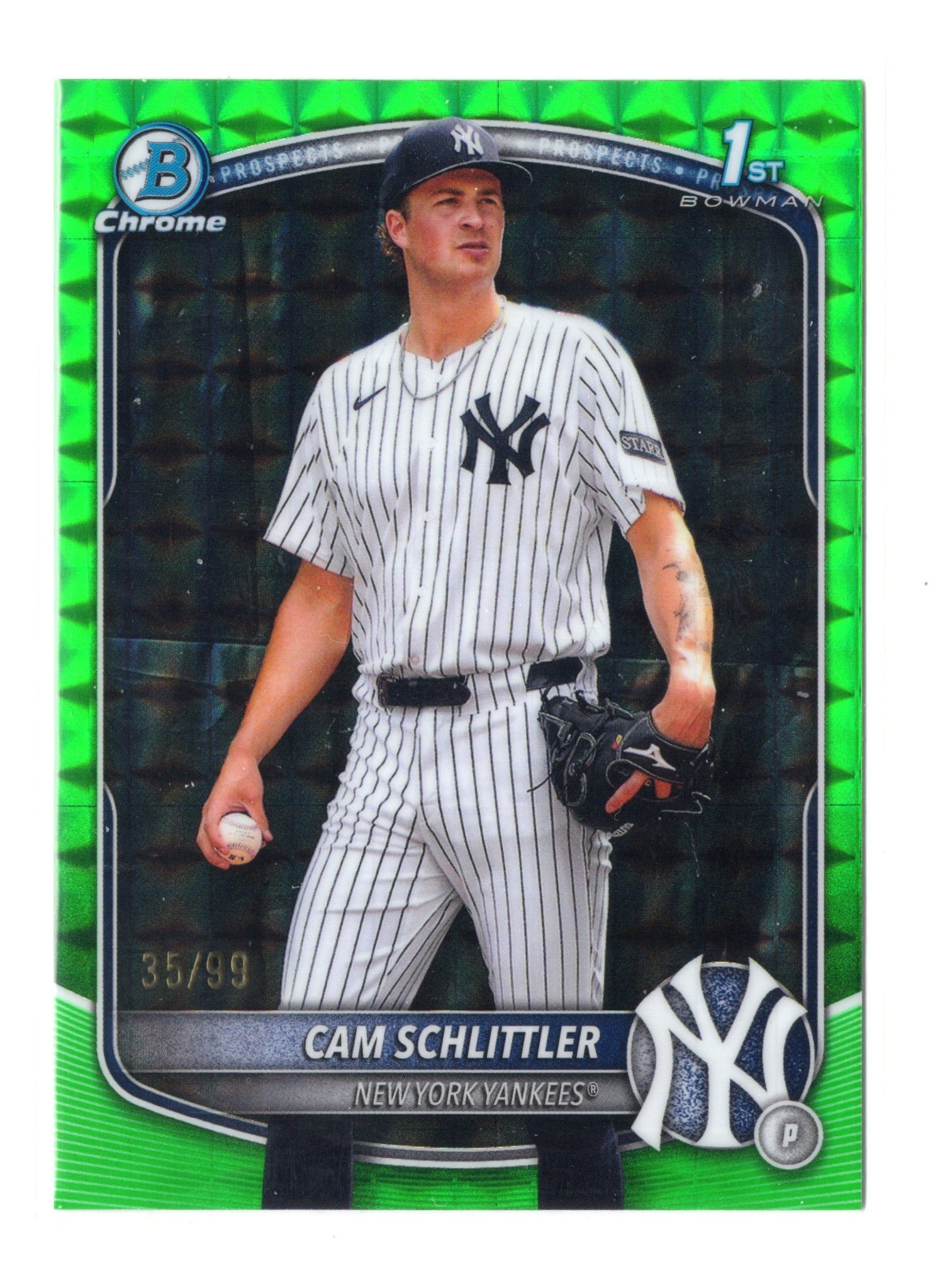 2025 Bowman Chrome Cam Schlittler GREEN GEOMETRIC REFRACTOR RC #BCP-166 35/99