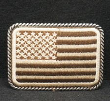 WB05163 VINTAGE 1970s  AMERICAN FLAG  SEWN ARTWORK COMMEMORATIVE BELT BUCKLE