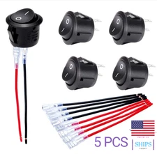 DaierTek 5-Pack Mini 12V DC Round SPST Rocker Switch 2 Pin Car RV Toggle