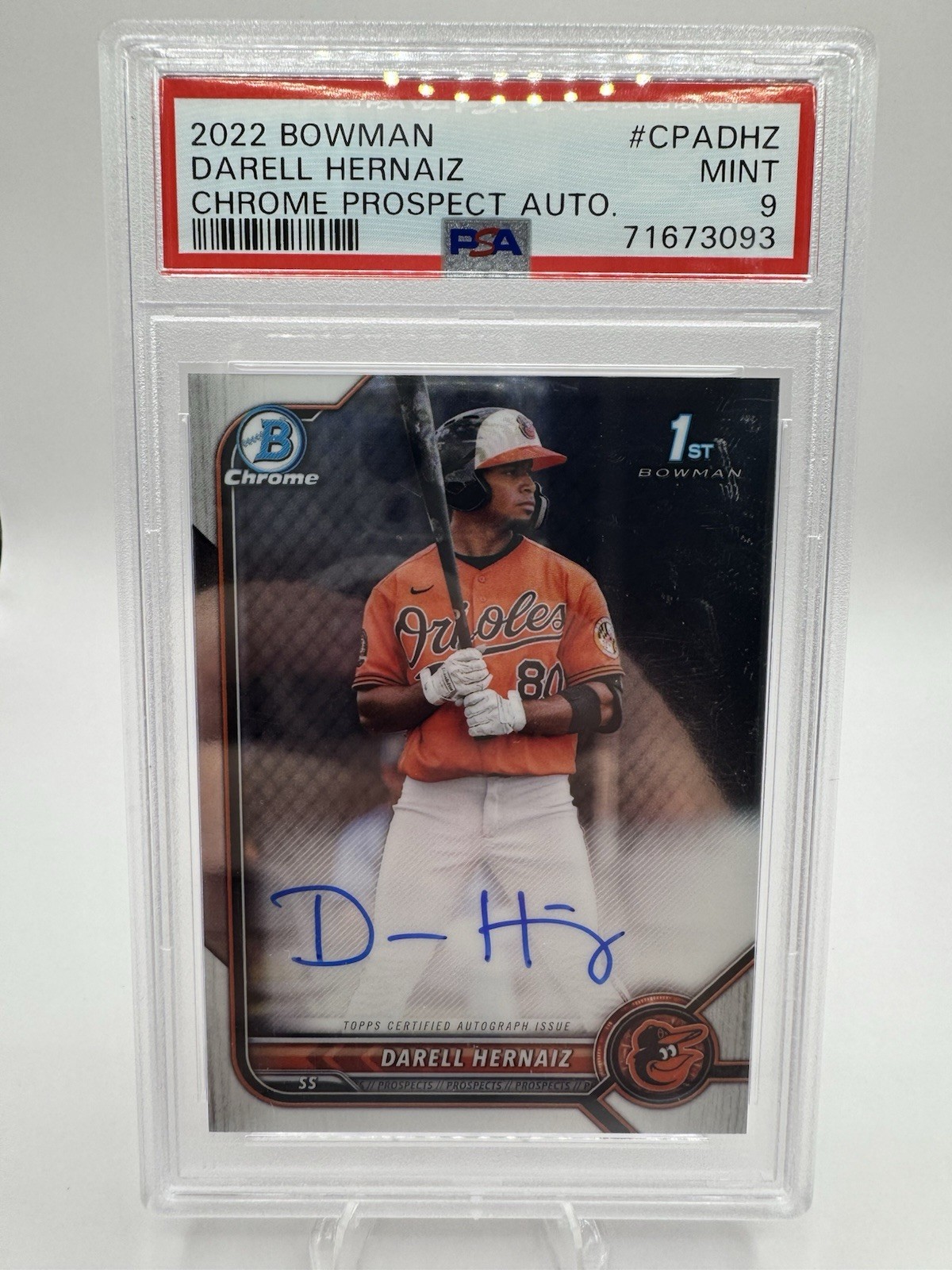 2022 Bowman Chrome Prospect Autographs Darell Hernaiz PSA 9 #CPA-DHZ