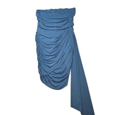 Alenda D Womens Med Ruched Bodycon Tube Dress Teal Blue Strapless Side Sash Club