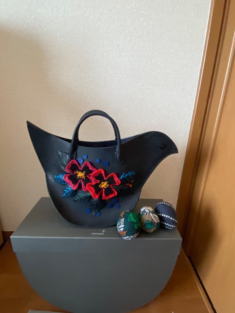 Mina Perhonen Tori Bird Bag Handbag Black Leather flower Unused w/Boxz 2602TK