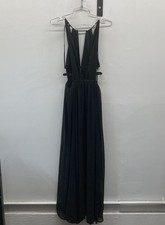 Express Women's Black Halter Cutout Plunge Maxi Dress Open Back Size XS