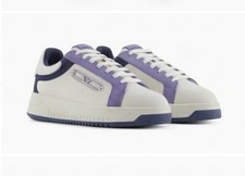 Emporio Armani Leather Sneakers Eagle Plate Lavender White Size UK 5 EU 38 New