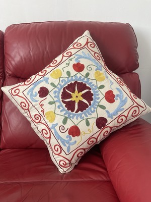 Handbestickter Suzani Kissenbezug, Usbekischer Kissenbezug, Kissenbezug 49x49cm (B)