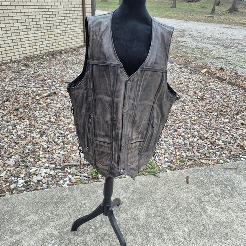 MILWAUKEE LEATHER MEN'S ROULETTE DISTRESSED BROWN MOTORCYCLE LEATHER VEST