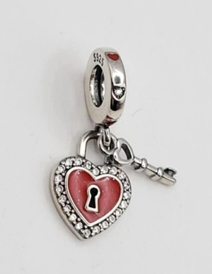 925 Sterling Silber Herz Schloss & Schlüssel Charm für Armband oder Halskette