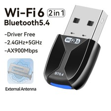 2-in-1 USB WiFi 6 Adapter Bluetooth 5.4 900Mbps Dual Band Wireless Dongle for PC