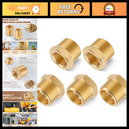5PCS Brass Hex Bushing 3/4" NPT Male to 1/2" NPT Female Reducing Fitting