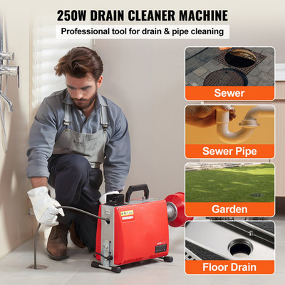 66FT Electric Drain Cleaner 5/8 Sewer Snake 250W w 7 Cutters