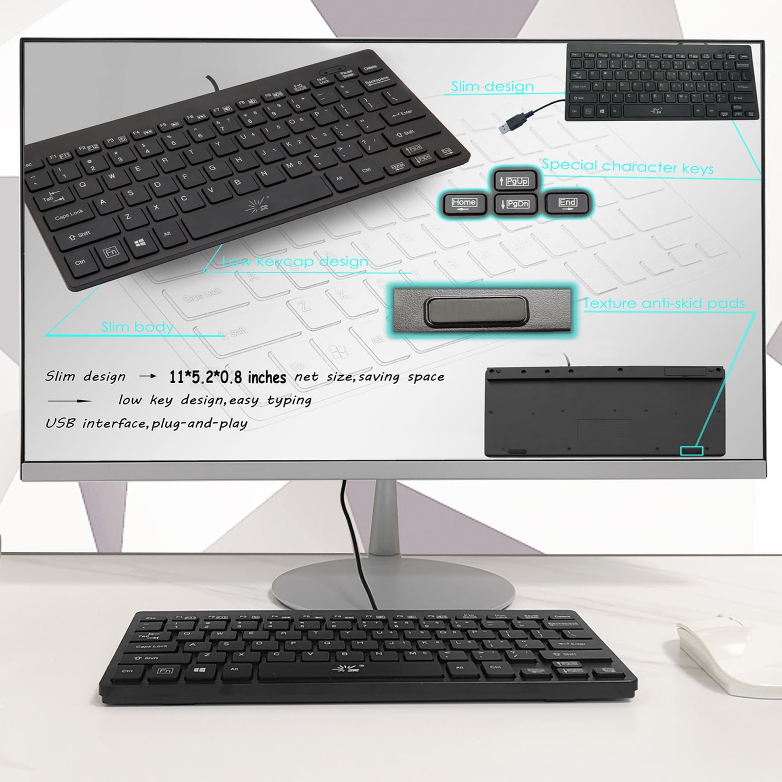 Mini Keyboard Wired Thin Light 78 Keys USB Multimedia Small for Pc Computer L...