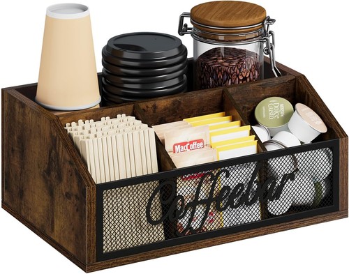 YINMIT Coffee Station Organizer for 1 Tier, Iron Mesh-Vintage Brown  - Picture 1 of 8