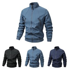 Men Loose Fit Stand Collar Jacket Lightweight Thin Solid Casual Outerwear