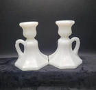 Vtg LE Smith White Milk Glass 221 Colonial Octagon Candlesticks Candle Holder