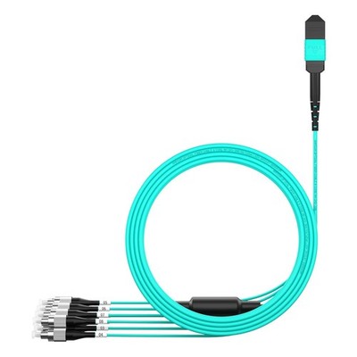 Aqua OM3 MPO to FC Breakout Multimode 8 Fiber Optic Patch Cable 50/125m 1m