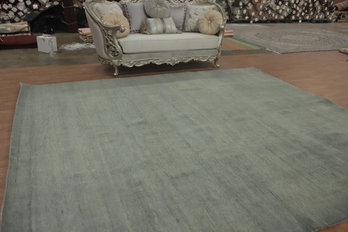 Solid Grey Gabbeh Turkish Area Rug 10x11 Ft Vegetable Dye Modern Wool Carpet - Picture 3 of 10
