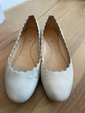 Pre-owned Chloe Light Blue Scallop Leather Ballet Flats Size 38.5 Made in Italy