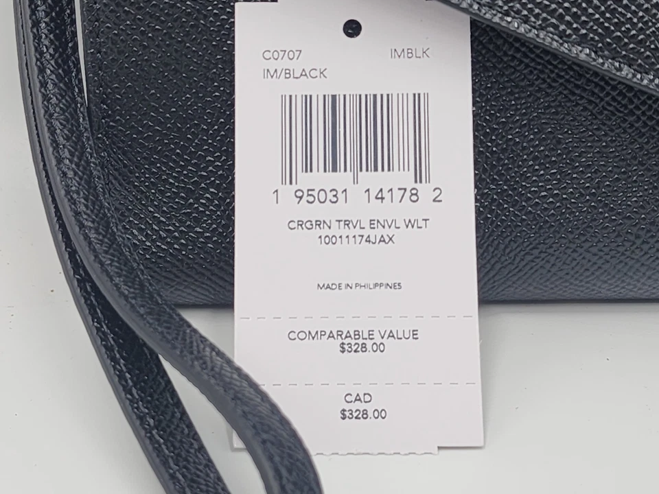 NWT Coach  Travel Envelope Wallet Clutch Crossgrain Leather BLACK  C0707 Large - Image 2 of 4