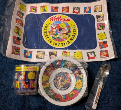 Vintage 1996 Kellogg's Advertising Lot Placement Cup Bowl Spoon NOS Cereal