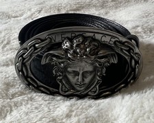 Vintage Versace Medusa Belt Black Leather Size 110/44 Heavy Buckle Made In Italy