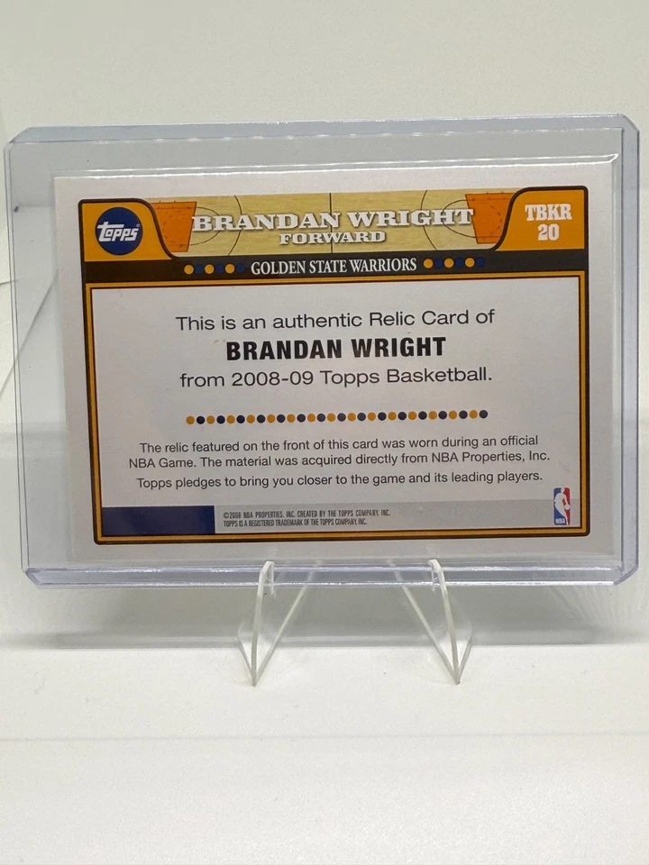 2008-09 Topps - Brandon Wright Game Jersey Relic #TBKR 20 GSW - Image 2 of 2