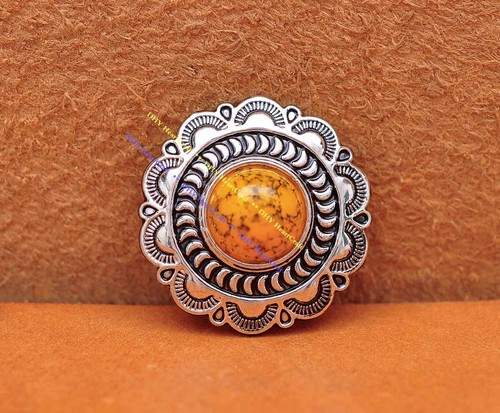 10X Orange Silver Flower Moon Sign Leathercraft Belt Western Saddle Concho 1" - Picture 3 of 9