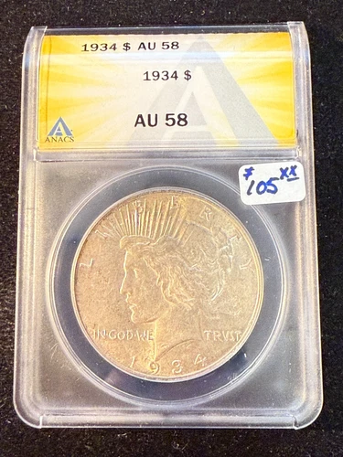 1934 PEACE DOLLAR ANACS AU 58