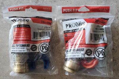 (Lot of 2) ProBite LF827R 3/4'' x 3/4'' Push Fitting Slip Coupling