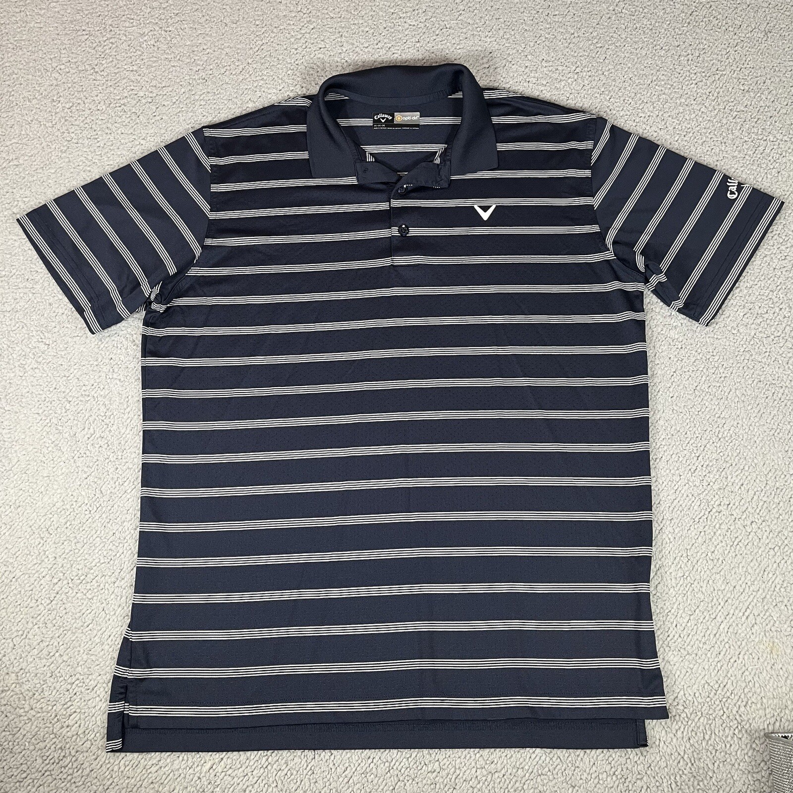 Callaway Men's Large Blue Stripe Opti-Dri Golf Polo Short Sleeve Shirt