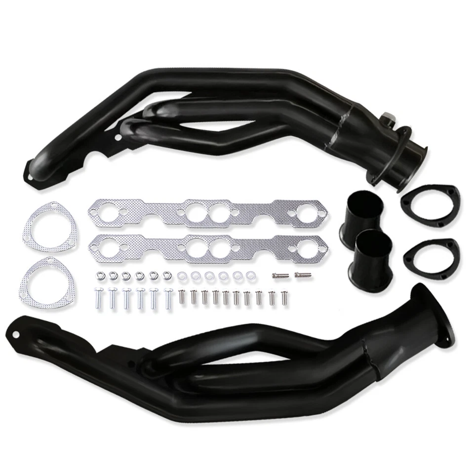 Cabezales de escape de acero negro para camioneta Chevy SBC GMC 1500 2500 V8 1988-1997 Foto 3 de 4