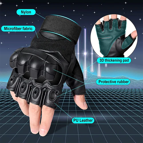 Taktische Halbfinger Handschuhe PU-Leder Herren Trainings Motorrad Armee Militär - Bild 2 von 15