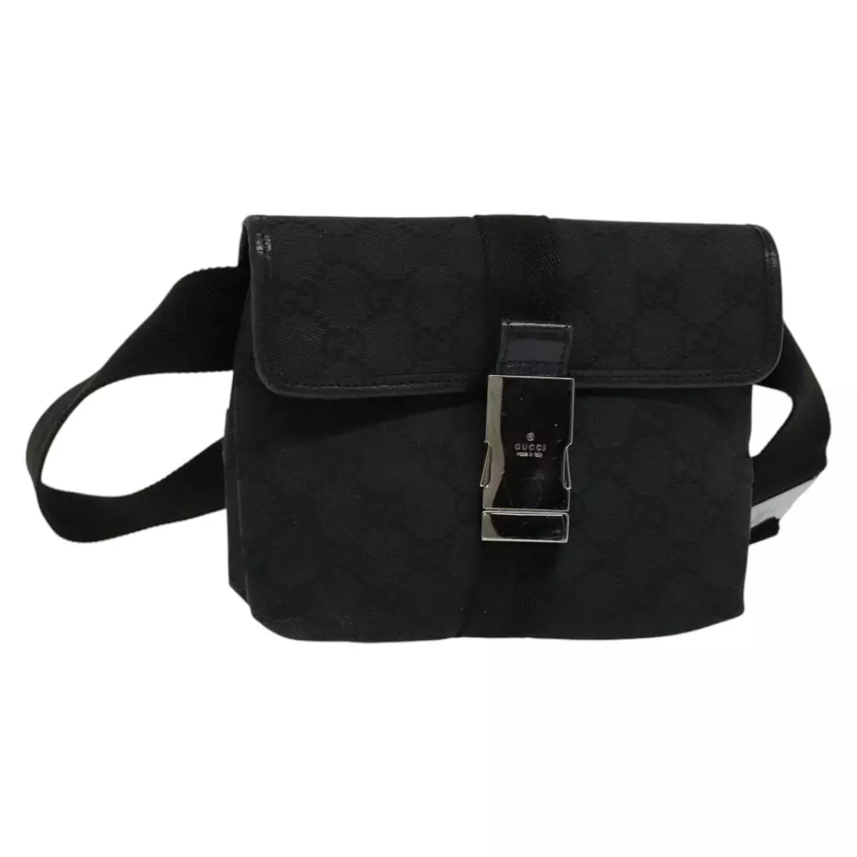 Sac taille toile GUCCI GG noir argent 131236 authentique nb108
