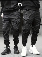 Men  s Size 2 XL Black Stylish Cargo Pants Baggy Trousers Loose Hip Hop Pockets
