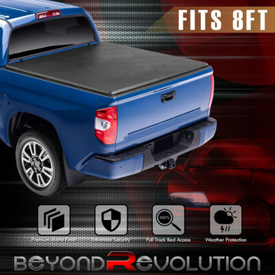 For 2014-2021 Tundra Pickup Fleetside 8' Bed Lock Soft Quad 4 Fold Tonneau Cover