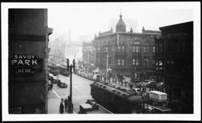 street cars running through the intersection of 3rd and Hill Stree - Old Photo