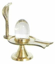 SPHATIK CRISTAL NATURAL BANDIDO Y SOPORTE DE LATÓN LORD SHIVA LINGAM