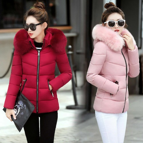 Women Winter Coats Short Fur Collar Parka Hooded Jacket For Female Cotton  Winter | eBay