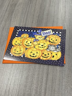 Vintage Greeting Card Halloween Lucy And Co Bear Party Cat Pumpkins