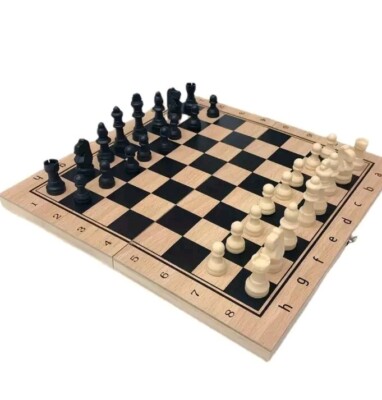Klappbares Schach, Dame, Backgammon Brettspiel / 3 Typ Figuren Geschenke 24x24cm