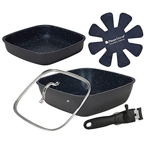 New Flavor Stone Diamond Edition 6-Piece Navy Nonstick Frying Pan Square